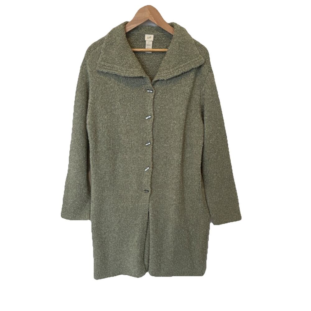 J. Jill Sage Green Long Button Cardigan Sweater Wool Blend Women's Size L